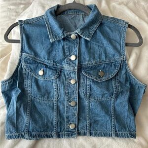 Denim Sleeveless Vest with Silver Buttons